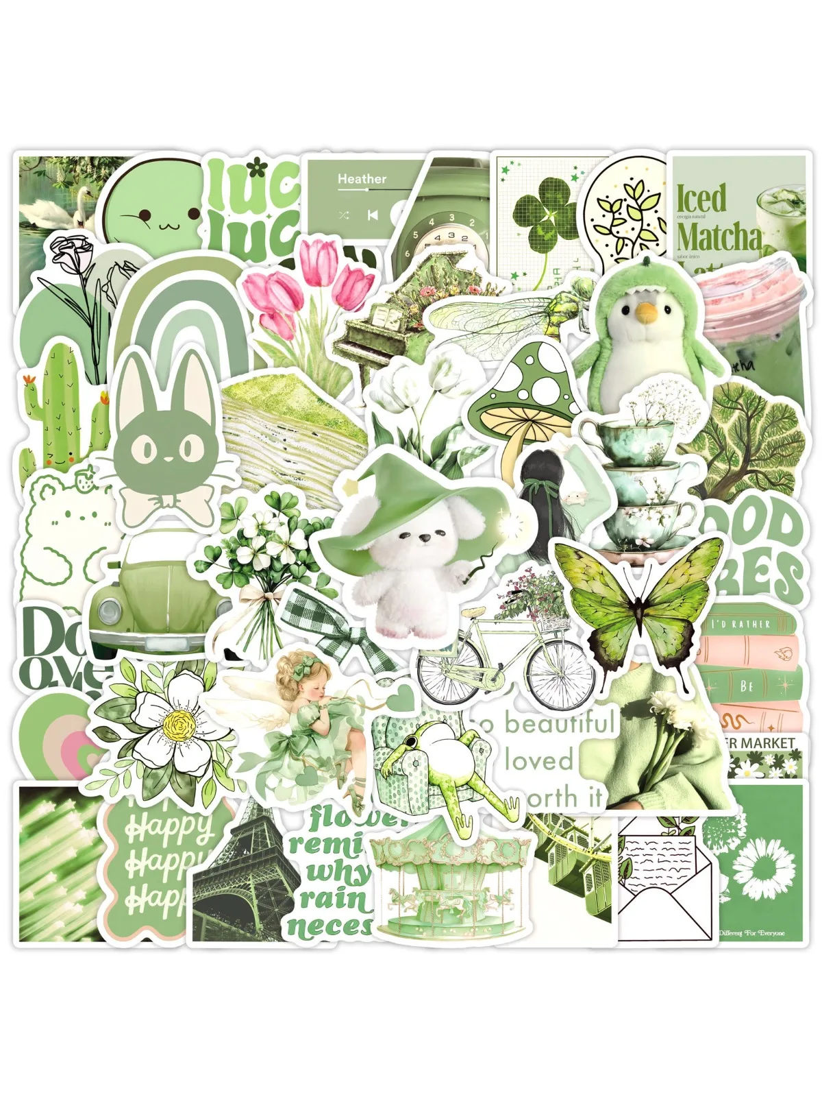 10/25/50pcs Cute Matcha Green Style Graffiti Stickers for DIY Scrapbooking Phone Notebook Laptop Helmet Water Bottle