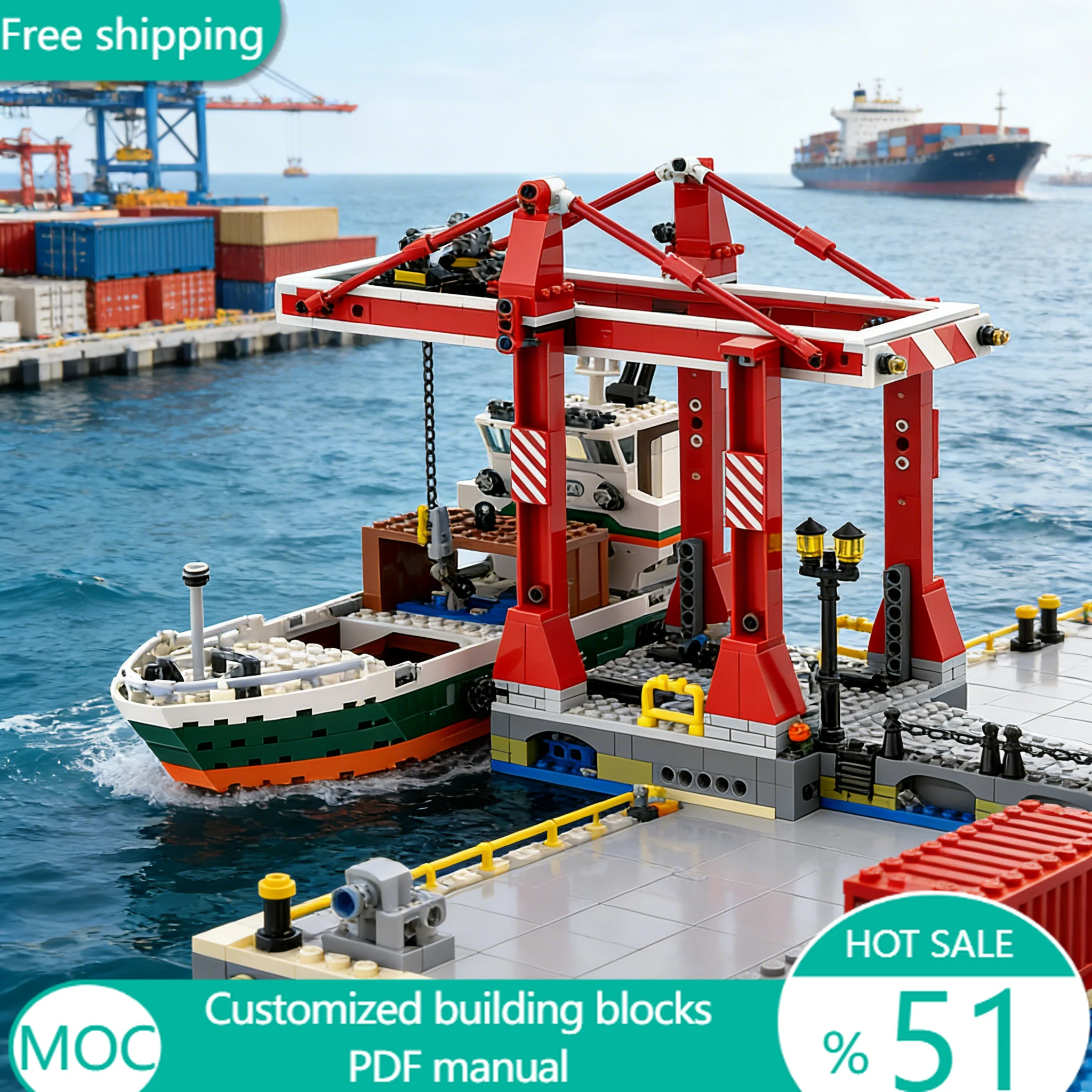 83 PCS Customize Harbor Crane Access Ramp MOC Customize Modular Building Block Simple Design Technology DIY Toy Christmas Gift