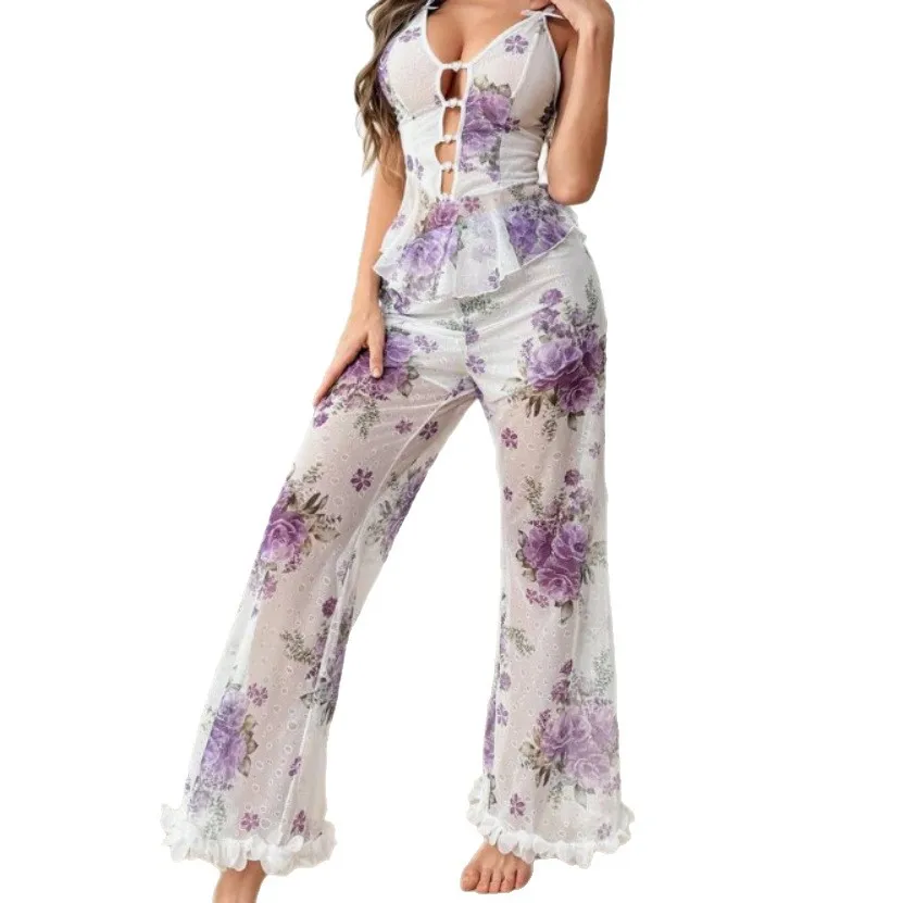 Floral Lace Cutout Mesh Jumpsuit Sheer Romper With Sleeves Multi Color Options Women Sexy Clubwear Outfits