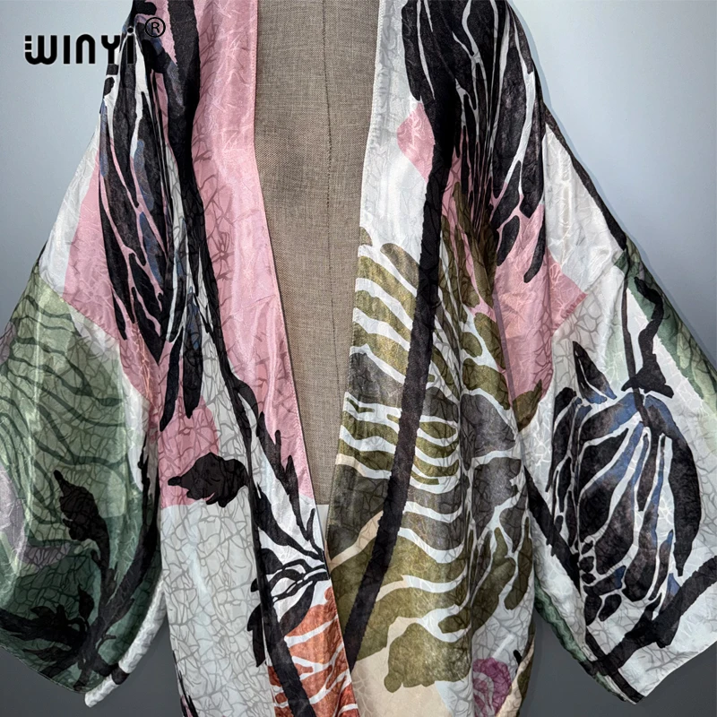 WINYI أفريقيا أنيقة كيمونو فساتين طويلة للمرأة بالأزرار ملابس الشاطئ قفطان الشاطئ التستر فستان الحفلات مثير ماكسي معطف #3