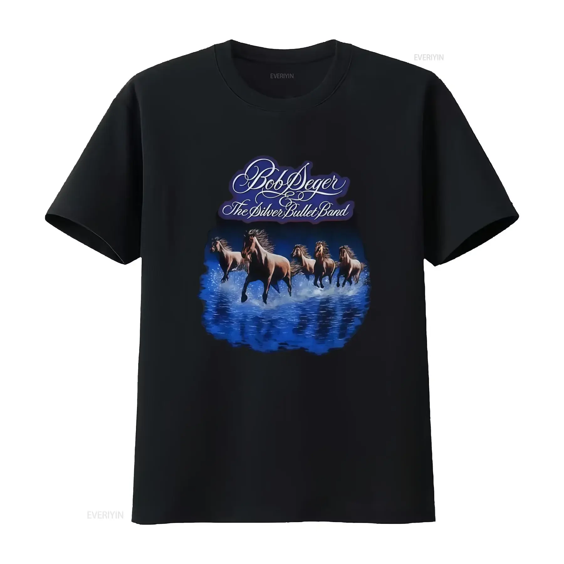 Bob Seger The Silver Bullet Band Horse Running Print  T Shirt vintage Washed Versatile Breathable Top For Everyday Wear