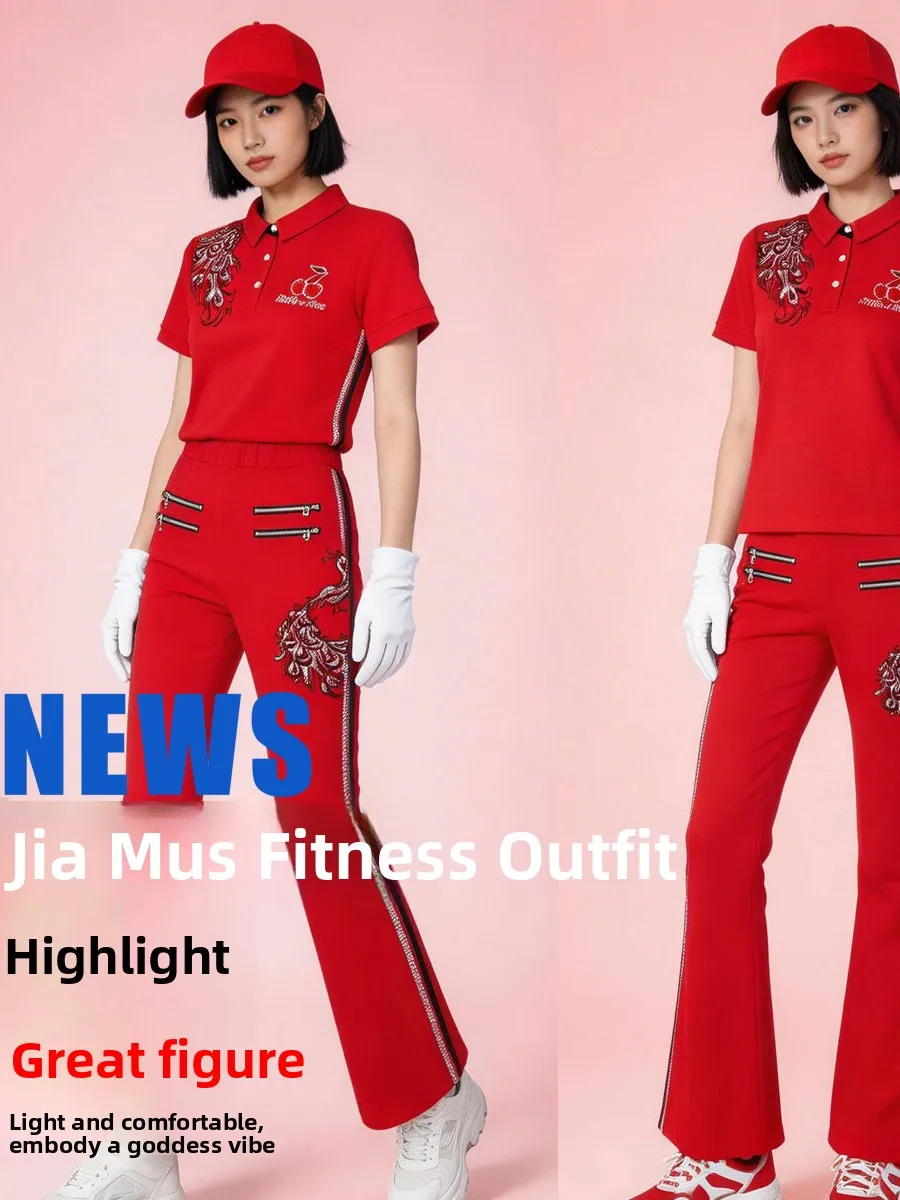 red-peacock-short-sleeve-team-uniform-fitness-square-dance-costume-women's-cotton-customizable-performance-outfit-for-all-ages