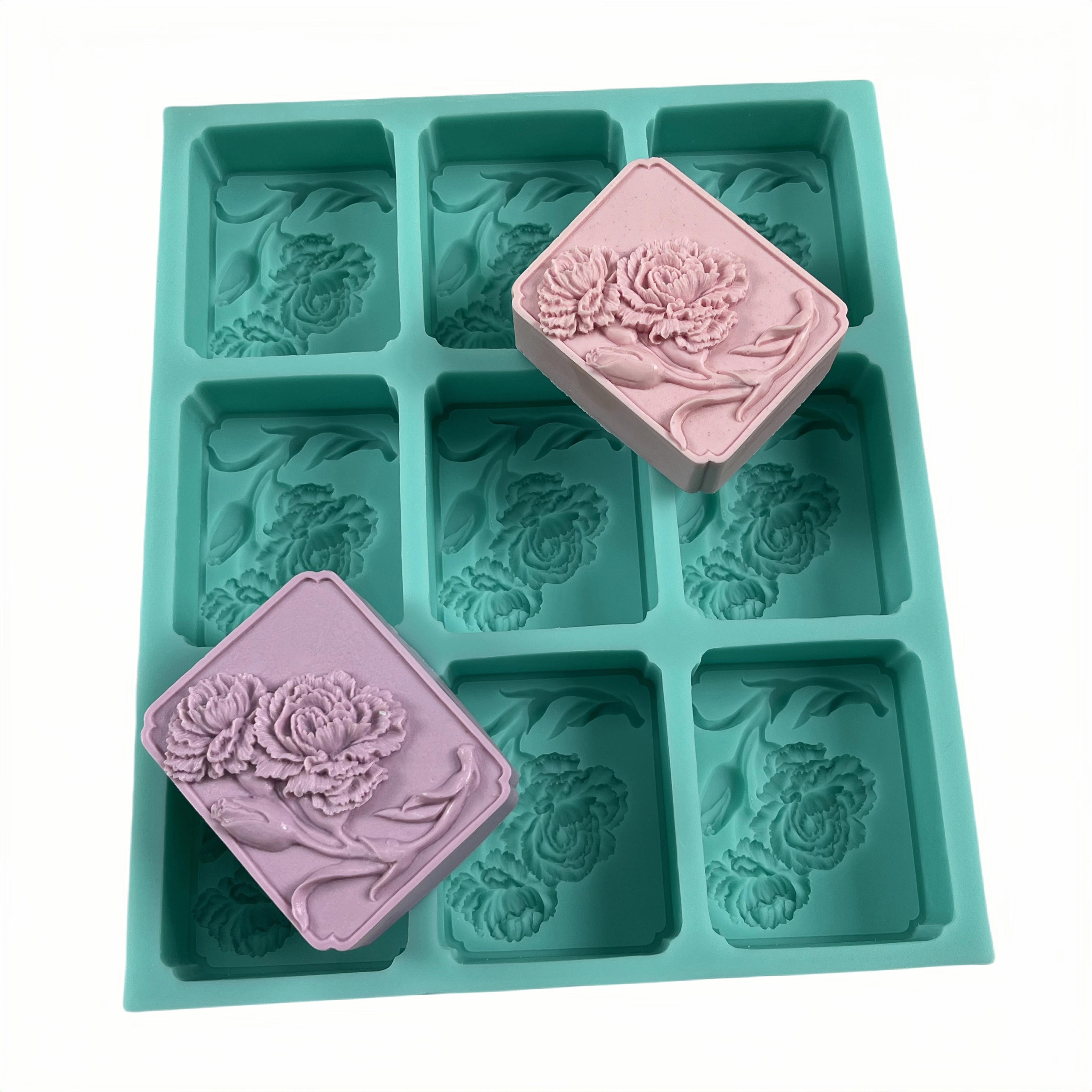 Carnation Flower Silicone Mold for Soap Making, 9 Cavities Soap Tray Molds