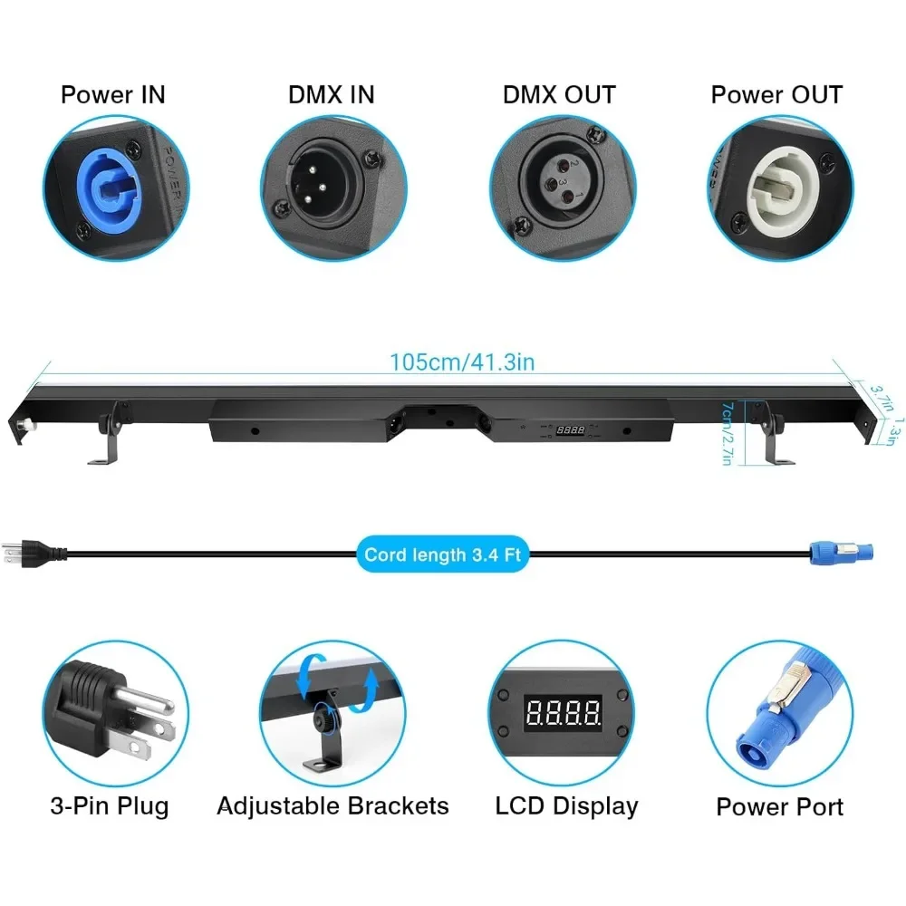 Bühnen-Pixel-Lichtleiste DMX – 2 Stück, 60 W, nahtlos gespleißbare RGB-DJ-Lichtleiste mit 37 statischen Farben und 47 Shows-Effektlicht