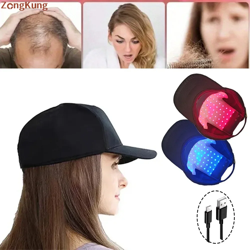 

48 Leds Red and Blue Light Hair Regrowth Cap Anti Hairs Loss Reduce Oiliness Relieve Fatigue Hair Follicle Promoting Portable