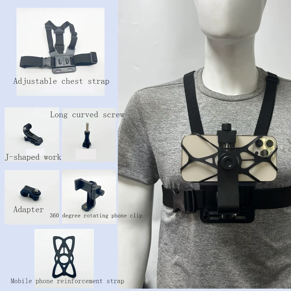 1 قطعة حامل مشبك الهاتف قابل للتعديل مع دعامة تثبيت حزام الصدر للكاميرا الرياضية كاميرا الهاتف المحمول حامل أسود ملحقات #5