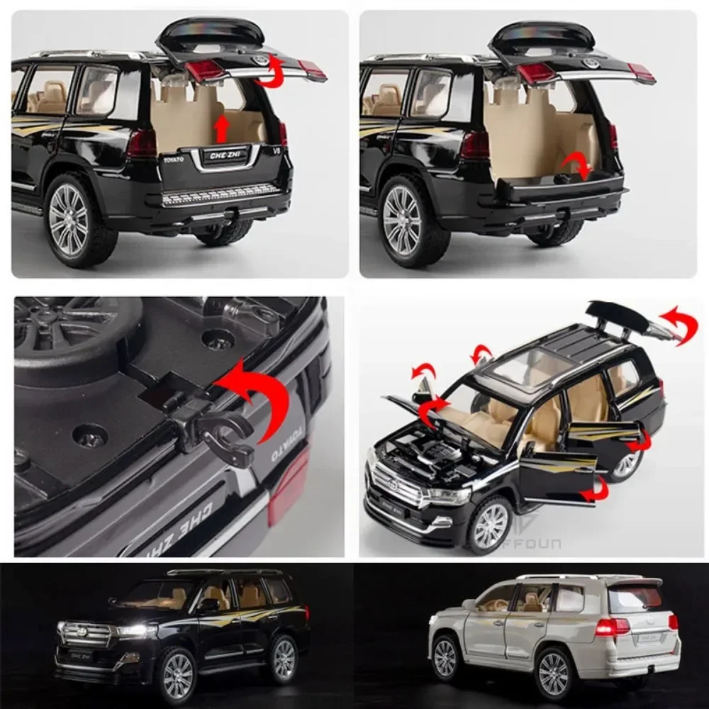 1:24 Toyota Land Cruiser SUV coche modelo de juguete 6 puertas abiertas tirar hacia atrás simulación sonido luz aleación Diecast vehículo niños Juguetes