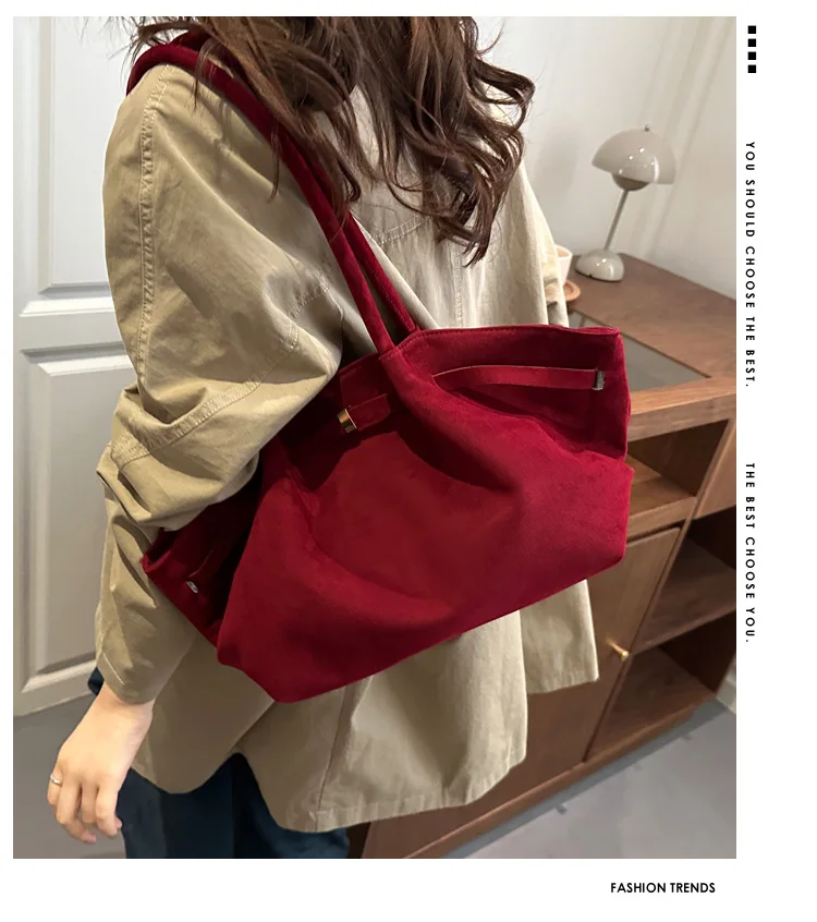 Umhängetasche aus Wildlederimitat für Damen, modisch, Pendler-Einkaufstasche, lässig, Unterarm-Eimer-Geldbörse, Herbst, täglich, Luxus-Handtasche – Detail 1