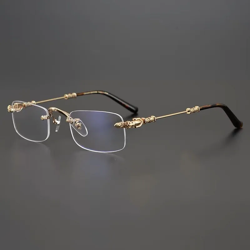 

Men's Fad Gold Square Frameless Metal Eyeframe, Vintage Fashion Women's Luxury Silver Spectacle Frame