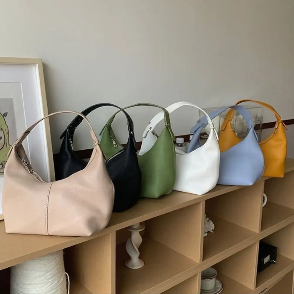 

Large Capacity PU Hobo Bag Korean Style Solid Color Shoulder Bag Fashion Design Handbag French Style Handbag Girls/Female