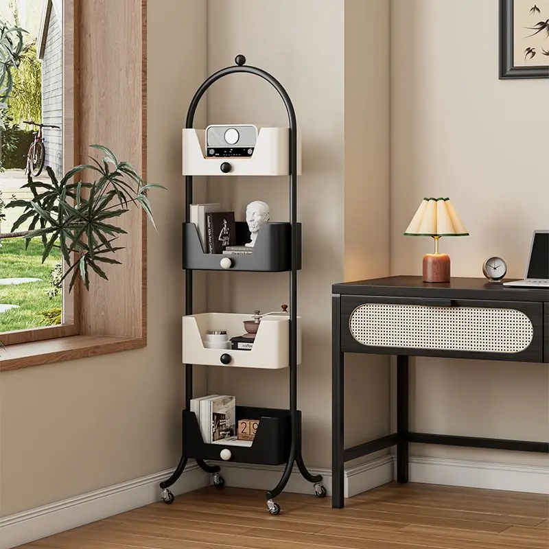 

MOMO Movable Bookshelf Bedroom Living Room Home Floor Rotating Shelves Children's Toys Snacks Shelf Wall Small Bookcase