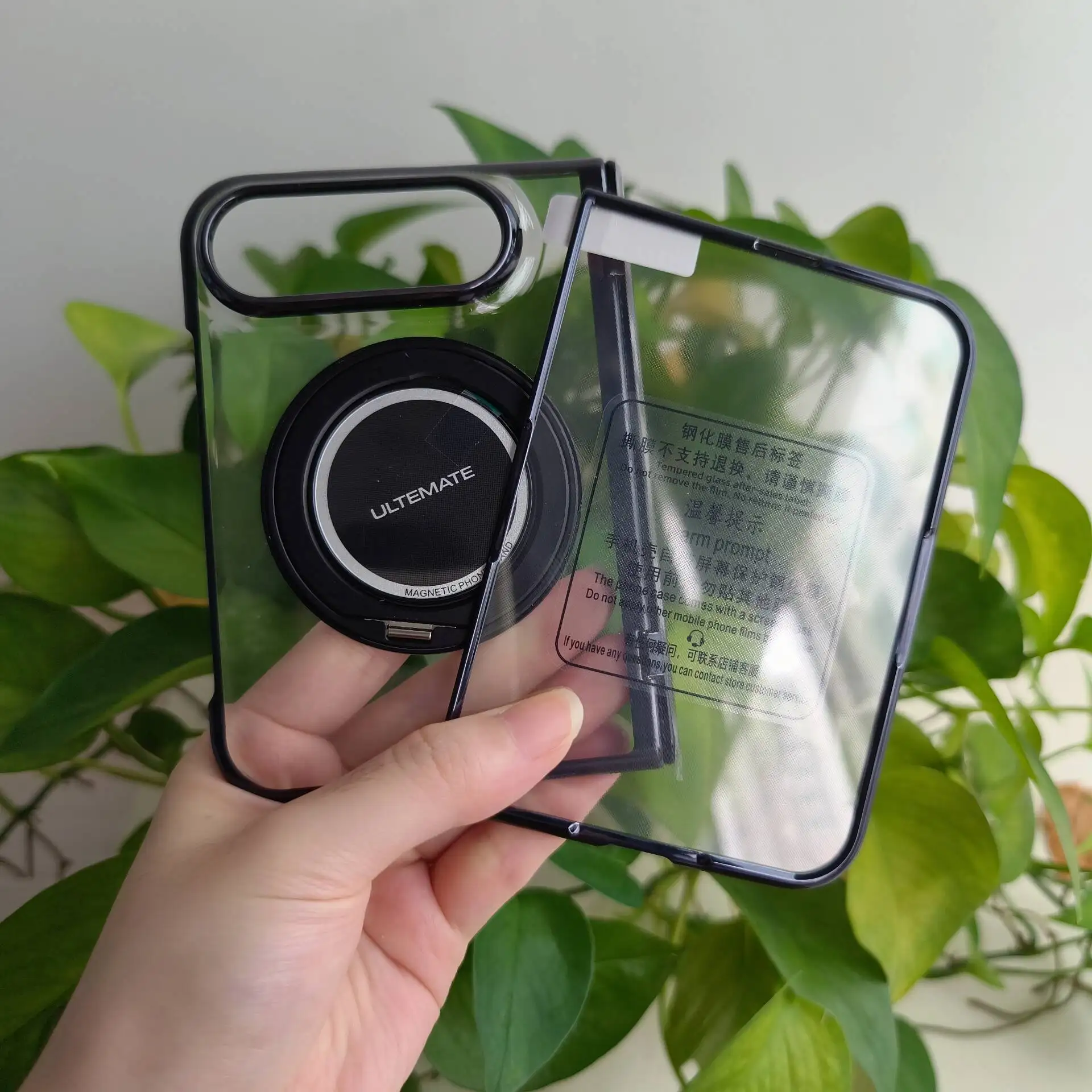 Case For iPhone Duo Luxury Magnetic Hand Strap Ring Stand Hard PC +Electroplated Folding Cover With HD Glass Film