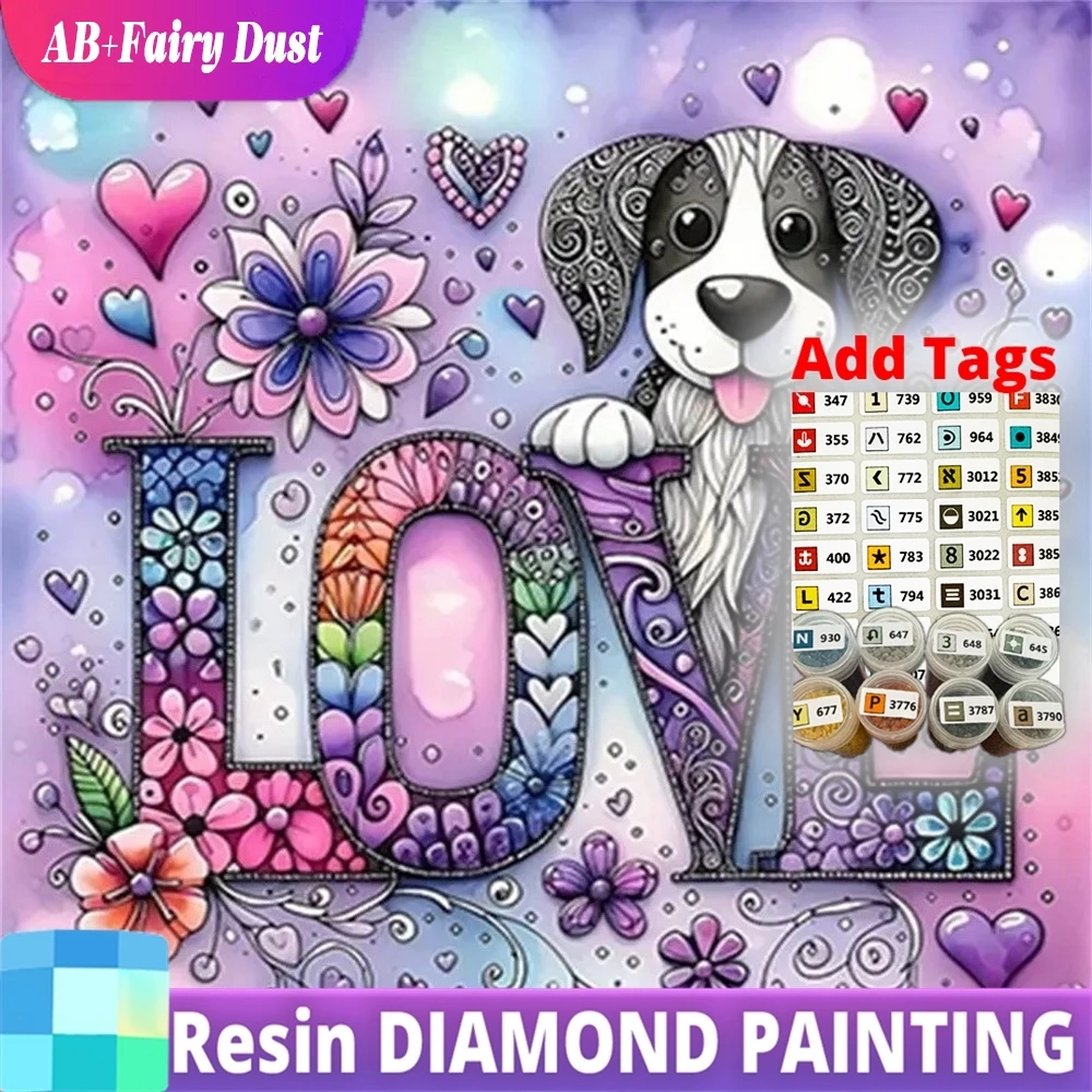 

Resin AB Fairy Dust DIY Diamond Embroidery Love Letter Text Landscape Suitable for Beginners Mosaic Dog New Arrival Painting Han