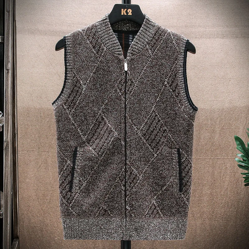 2024 Autumn/Winter Men's Casual Knitted Cardigan Sleeveless Vest Sweater Korean Edition Fashion Versatile Warmth Sweater Sweater