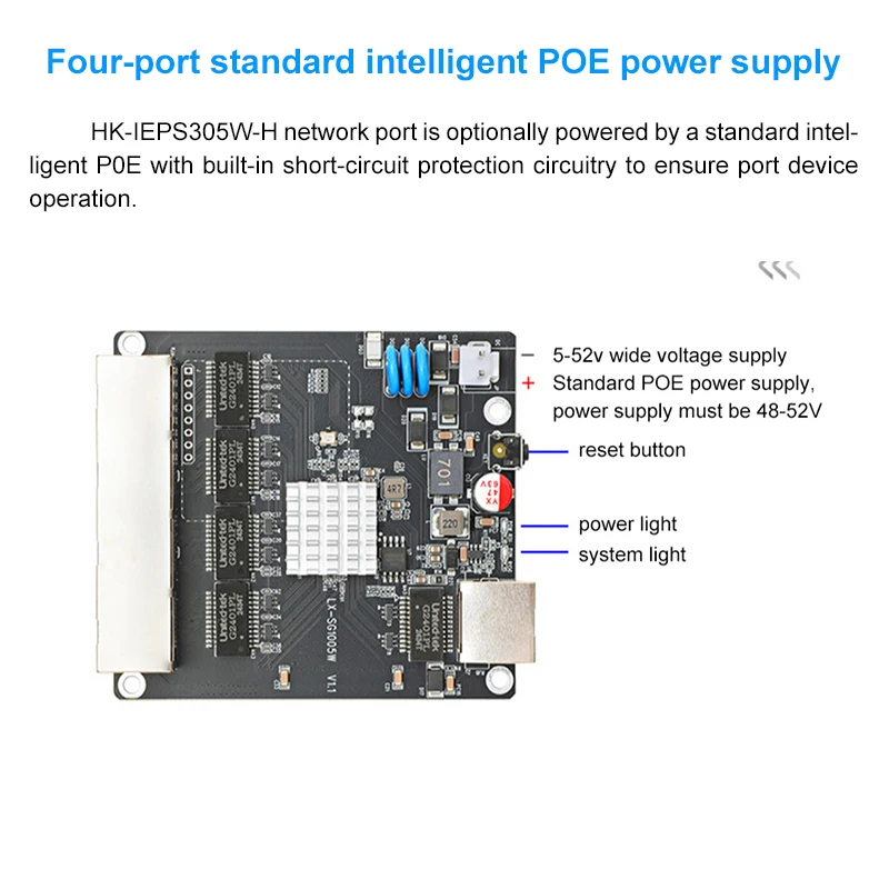وحدة تبديل مدمجة مُدارة بـ 5 منافذ جيجابت L2 من الدرجة الصناعية