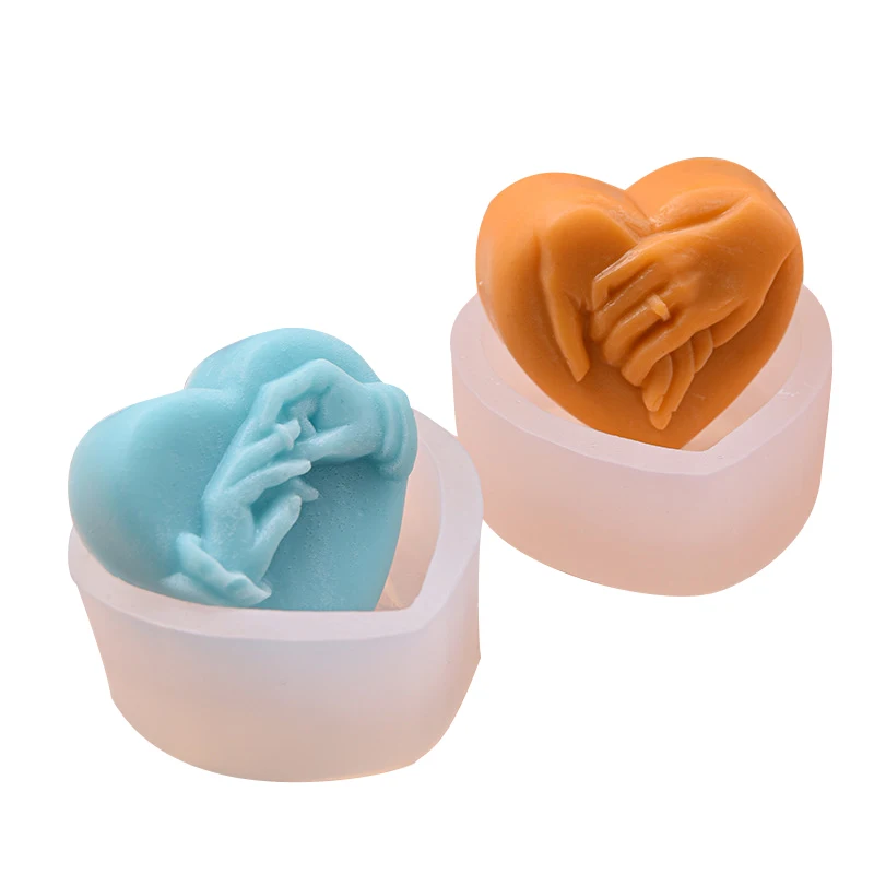 3d Heart-Shaped Hand In Hand Silicone Soap Mold Handmade Aromatherapy Gypsum Candle Mould Valentine\'s Day Wedding Decoration