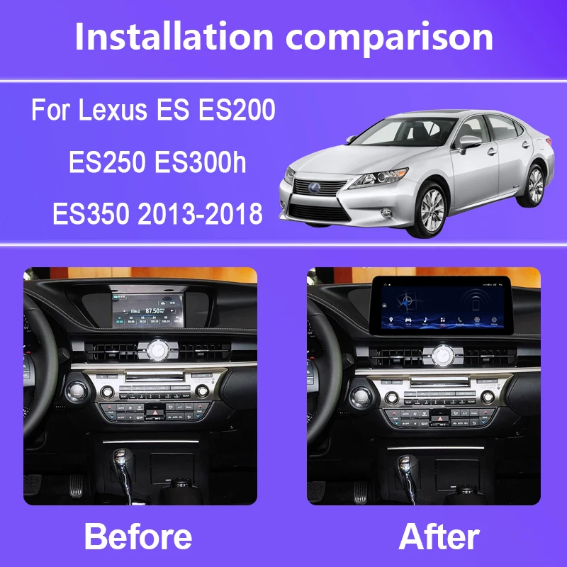 12.3Inch For Lexus ES ES200 ES250 ES300h ES350 2013-2018 Android14 Car Radio Player Navigation GPS Octa-core Radio Multimedia 4G