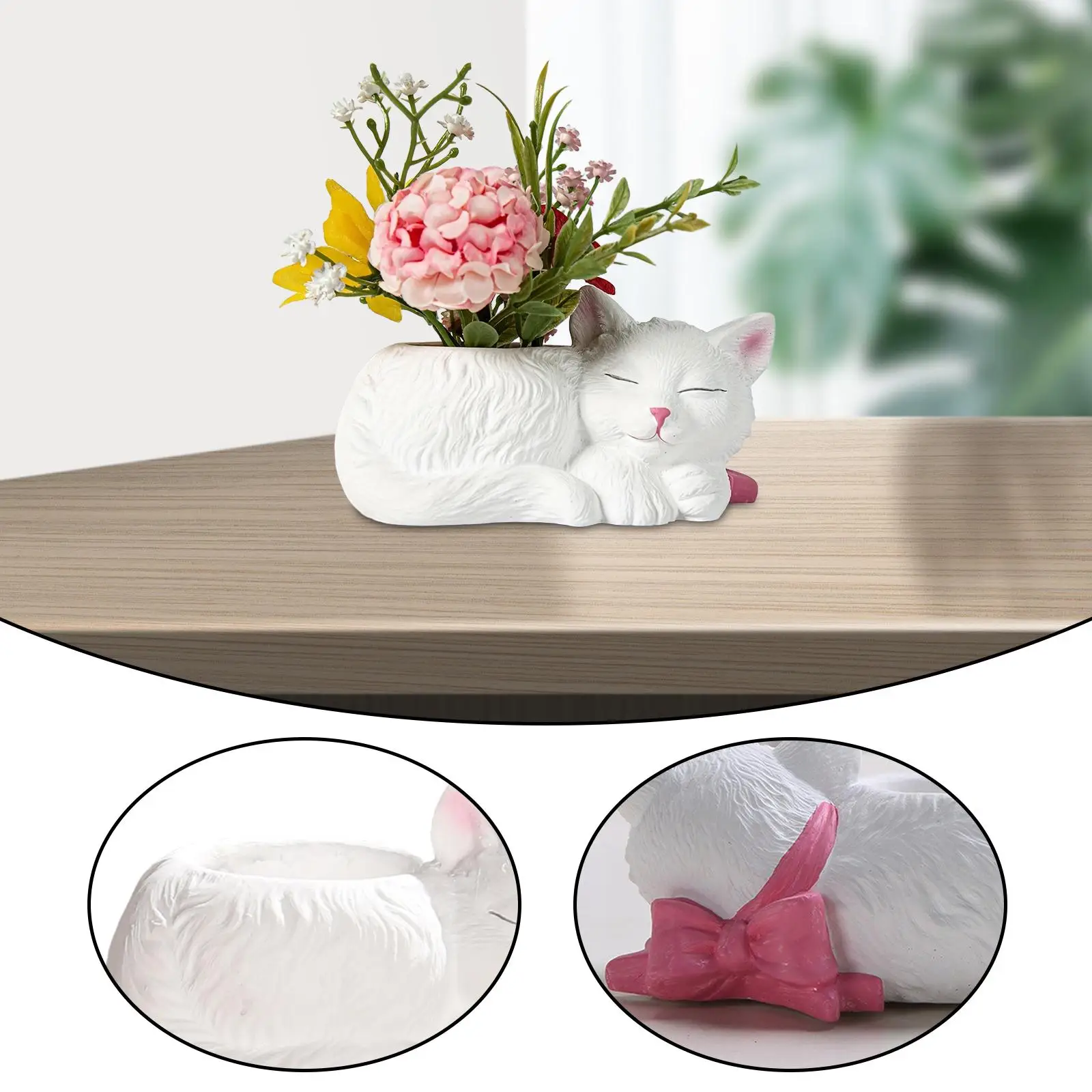 Cartoon Cat Flower Pot Crafts Plant Container Creative Animal Cat Vase Planter for Bedroom Desktop Ornament Garden Yard Balcony