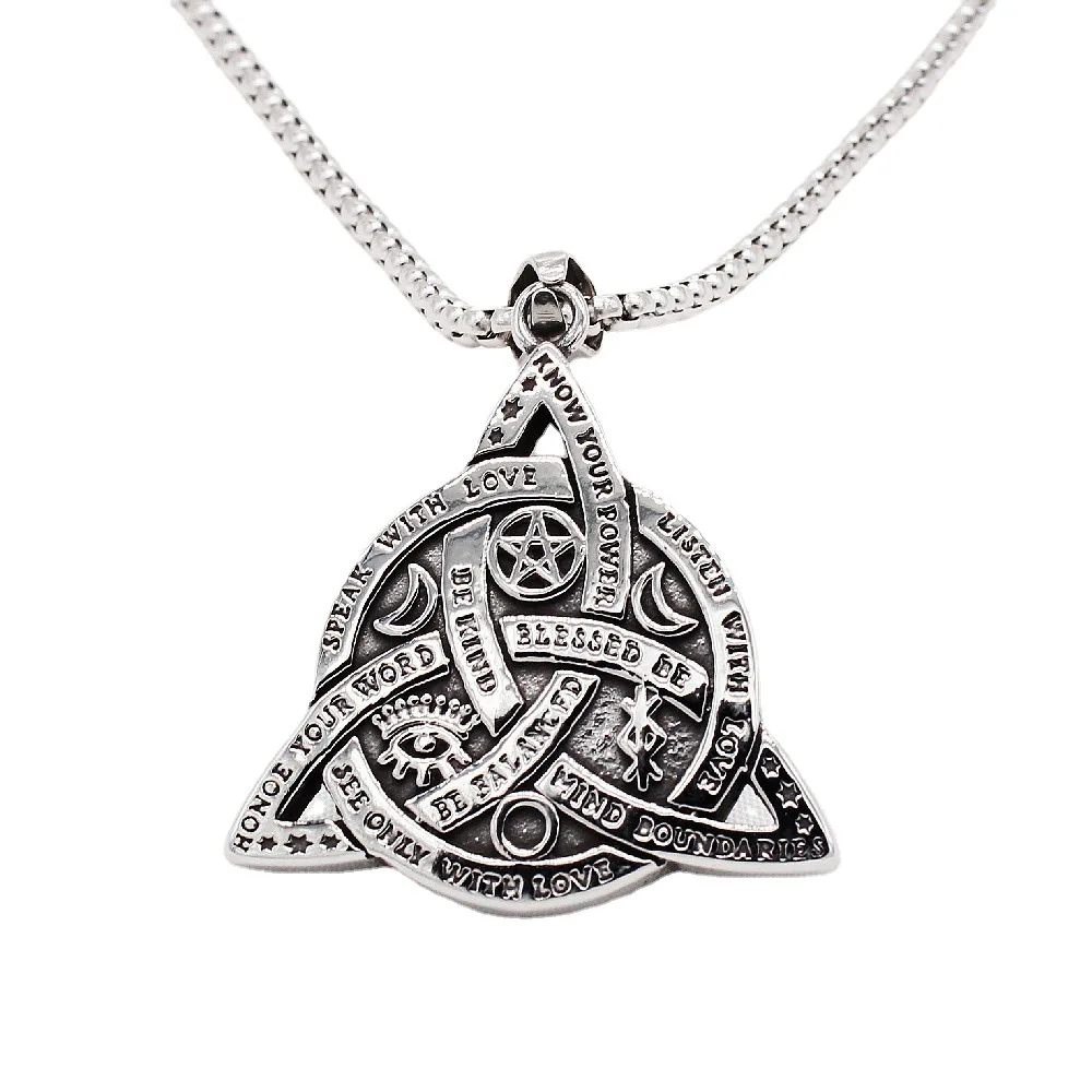 

Vintage Viking Triangle Men's Titanium Steel Pendant Star Moon Necklace
