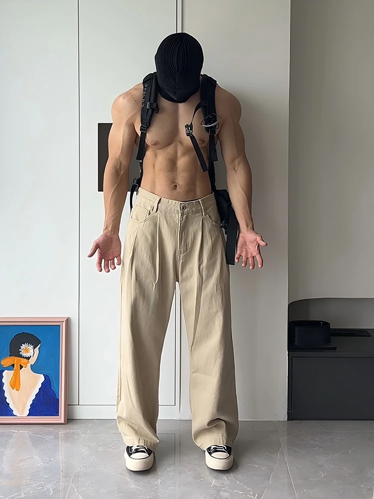 

Мужская летняя рабочая одежда в американском стиле ретро кофейного цвета, джинсы, прямые свободные широкие повседневные брюки, хлопковые дышащие брюки