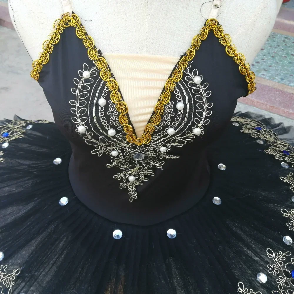 

Черные профессиональные балетные пачки для девочек, детское балетное платье «Лебединое озеро», танцевальная одежда, блинное балетное платье для фигурного катания