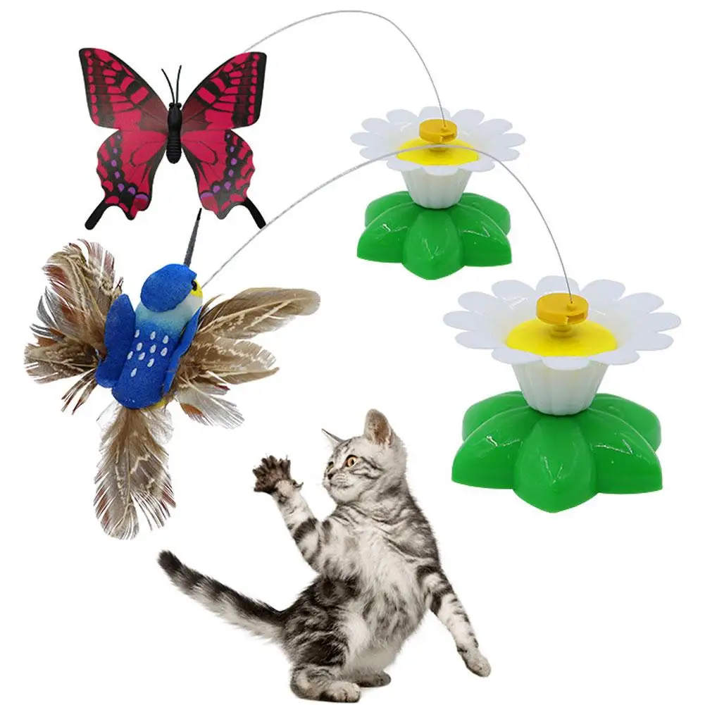 1PCS Electric Butterfly Cat Toy Shake Rotating Flying Automatic Humming Bird Intelligence Training Funny Pet Toys Random Color