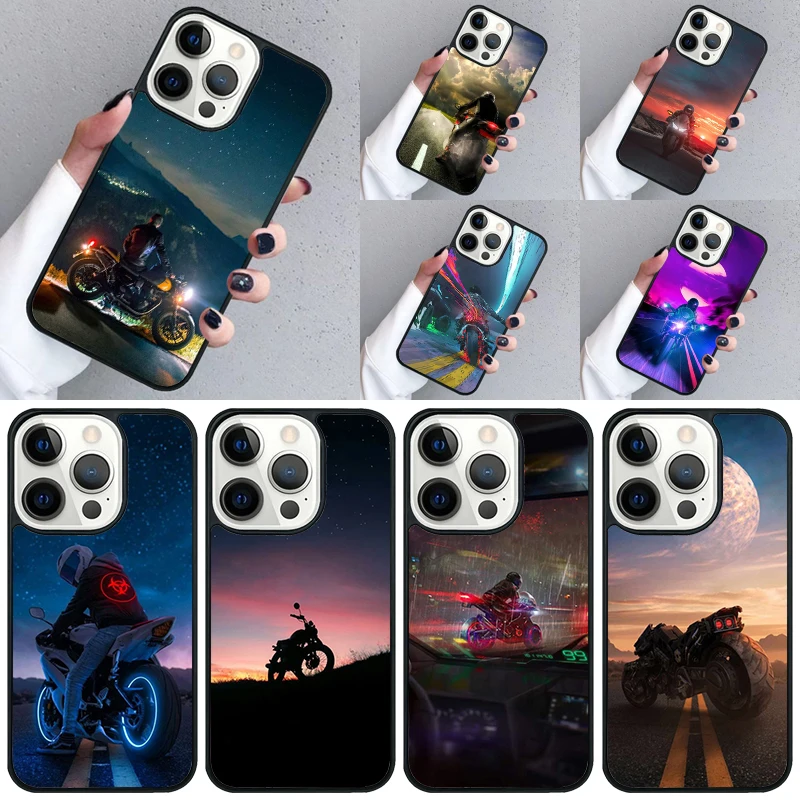 Neon Motorcycle Biker Phone Case For iPhone 16 15 13 14 Pro Max 11 12 Mini Plus 2022 XR XS MAX Shell Cover coque