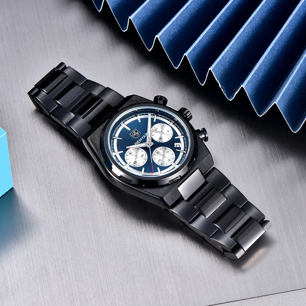 BENYAR New Watches Men Quartz fashion Brand Chronograph Male Sport Black Watches Waterproof Stainless Steel business Watch 2024