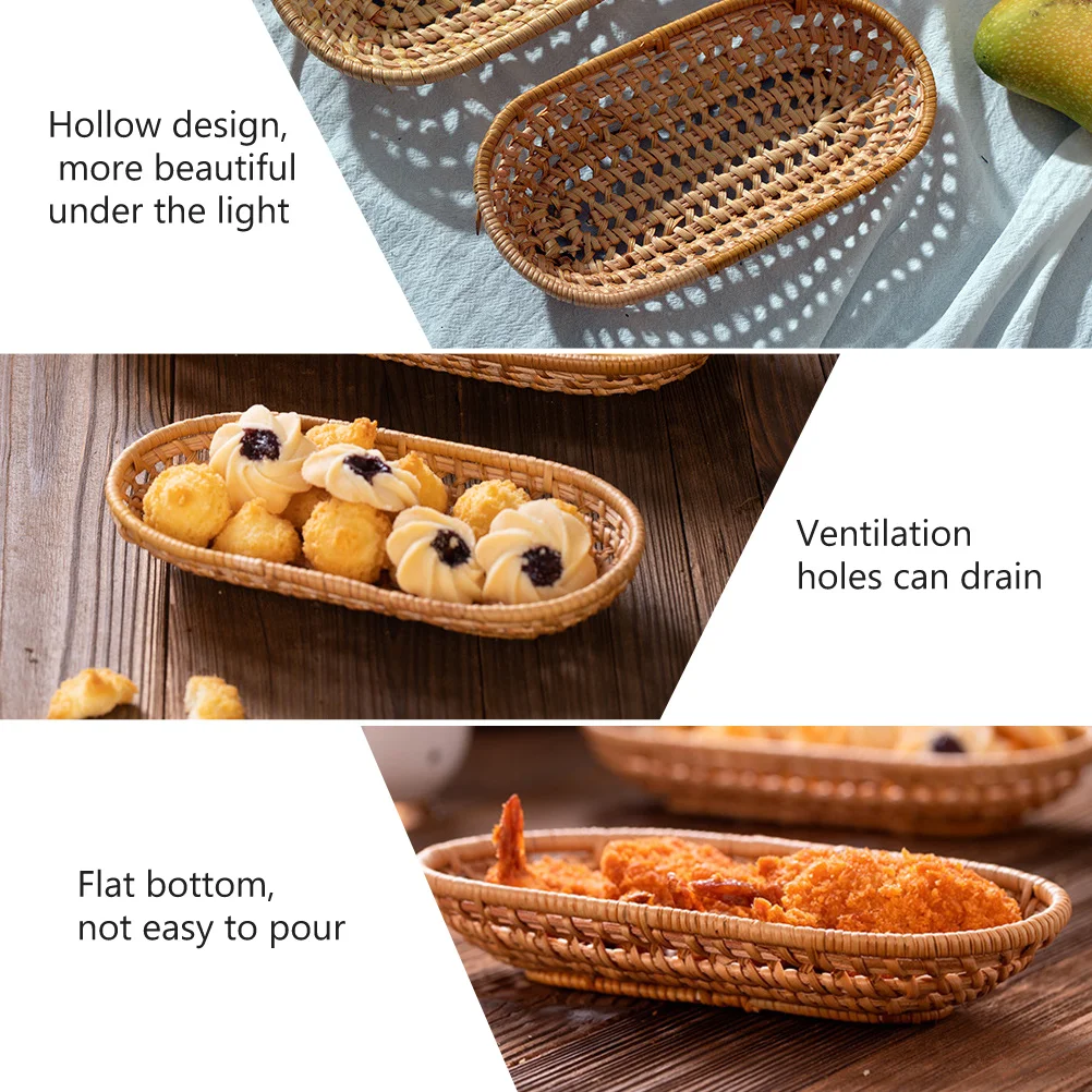 

2pcs Woven Rattan Basket Food Grade Storage ganizer Pressure Proof Desktop Container for Bread Fruits Cutlery Snacks Household
