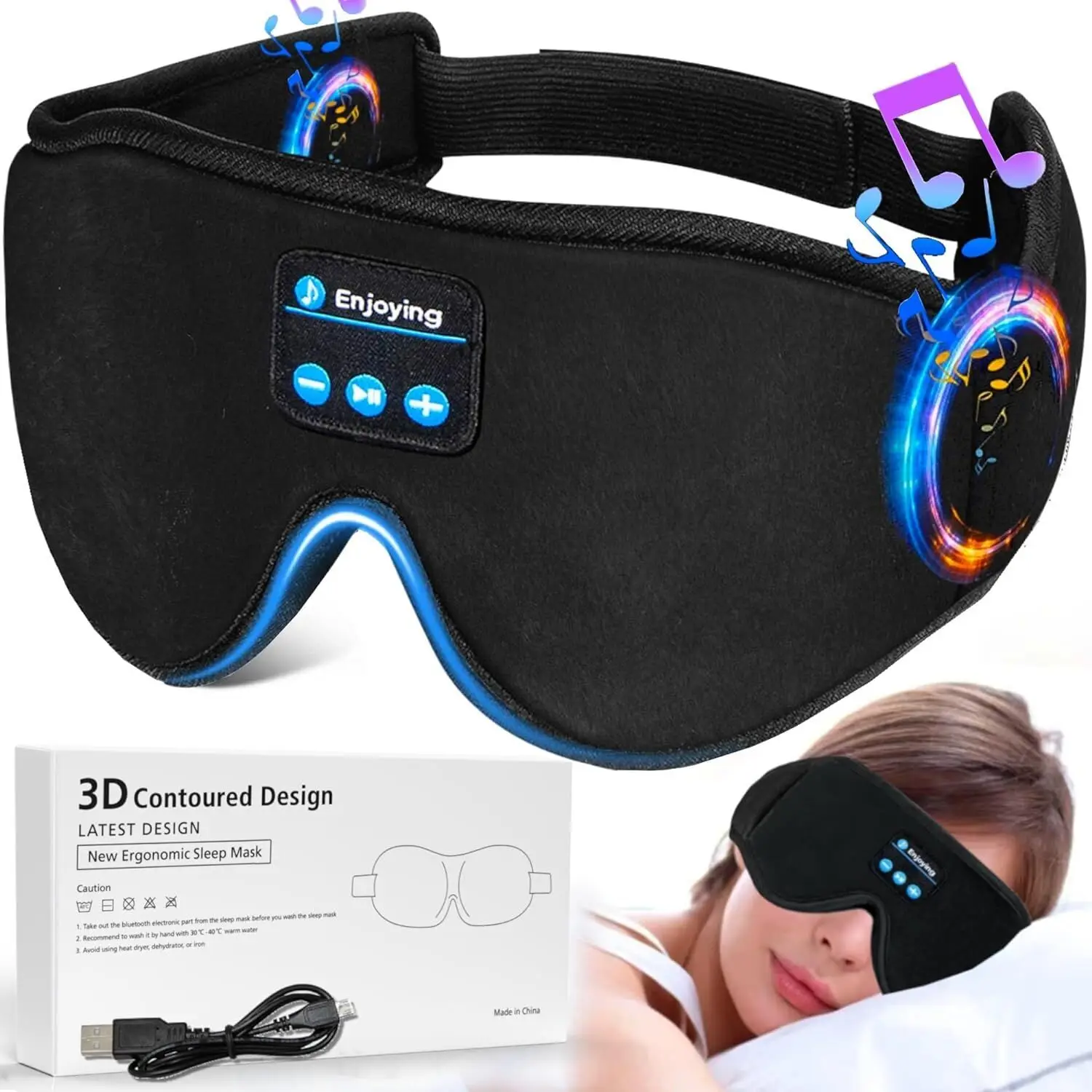 With Headphones 3D Sleep Eye Mask Men & Women For Side Sleepers Travel Insomnia Relaxation Meditation