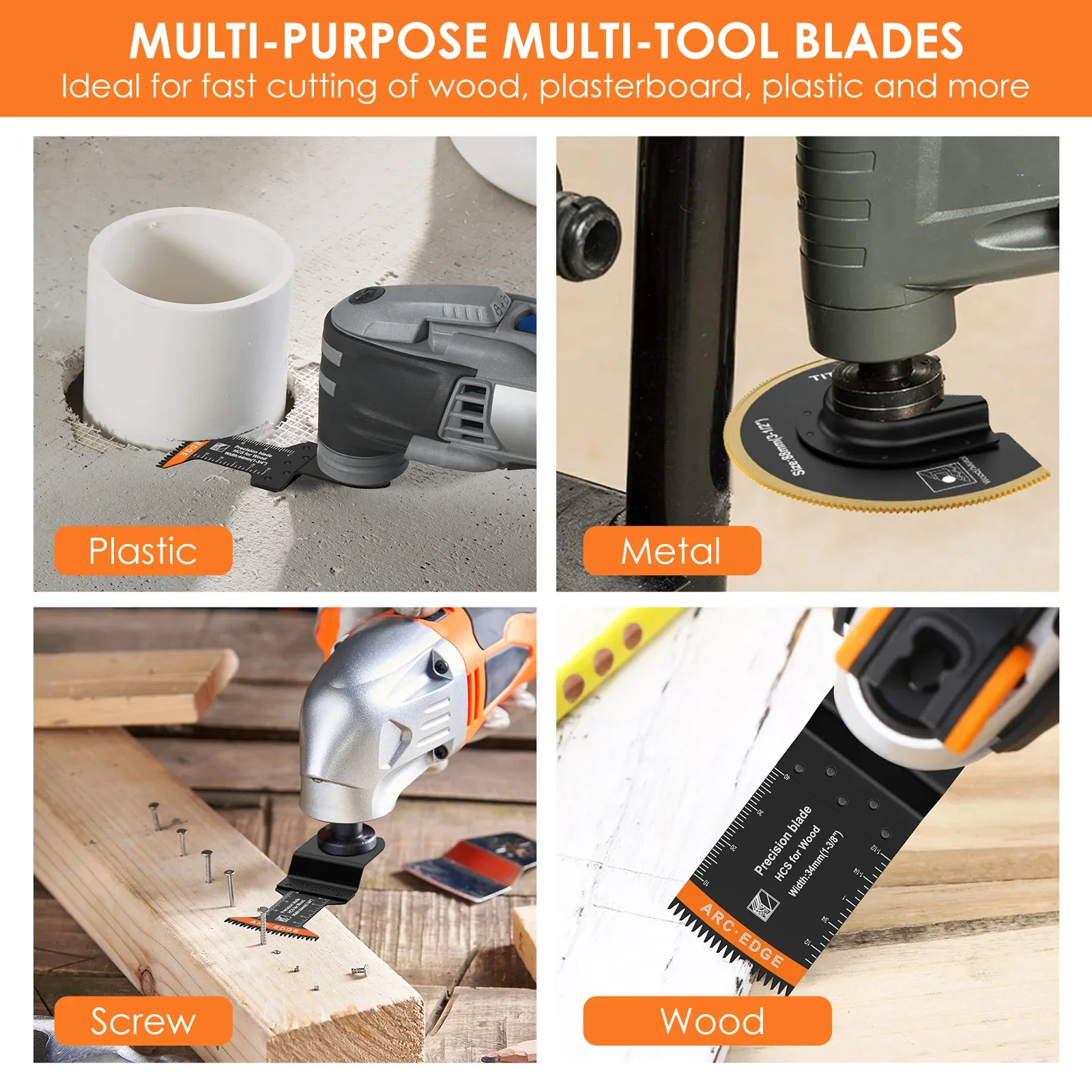 7 Stuks Oscillerende Zaagbladen Set Multifunctionele Semi-Cirkel Titanium Bimetaal Zaagbladen Boog Rand Precisie Tand Multitool Blad