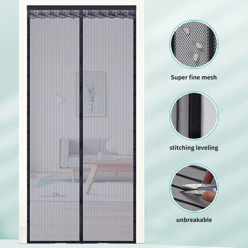 Wholesale striped door curtain summer ventilation anti-mosquito mute door curtain magnetic soft mesh anti-mosquito door curtain