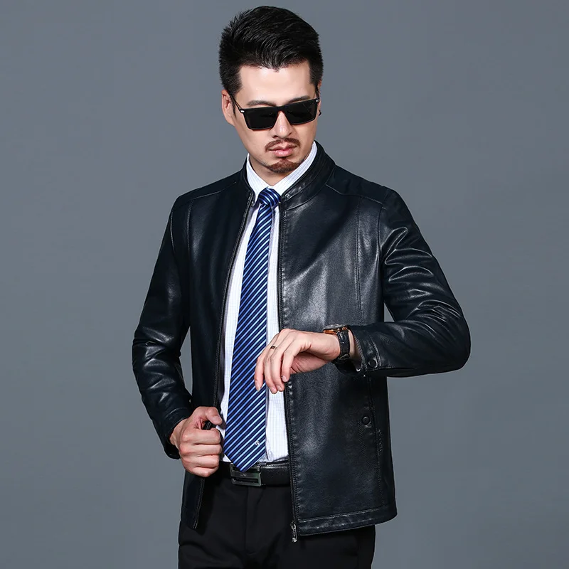 Real Sheepskin Leather Jacket Men 2024 Spring New Genuine Jackets Man Black Brown Stand Collar Casual Men's Clothing Xhl