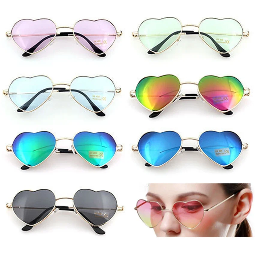 

Foenixsong Women's Sunglasses Heart Frame Yellow Mirror Lenses for Women Men Glasses UV400 80s Vintage Outdoor Camping Eyewear