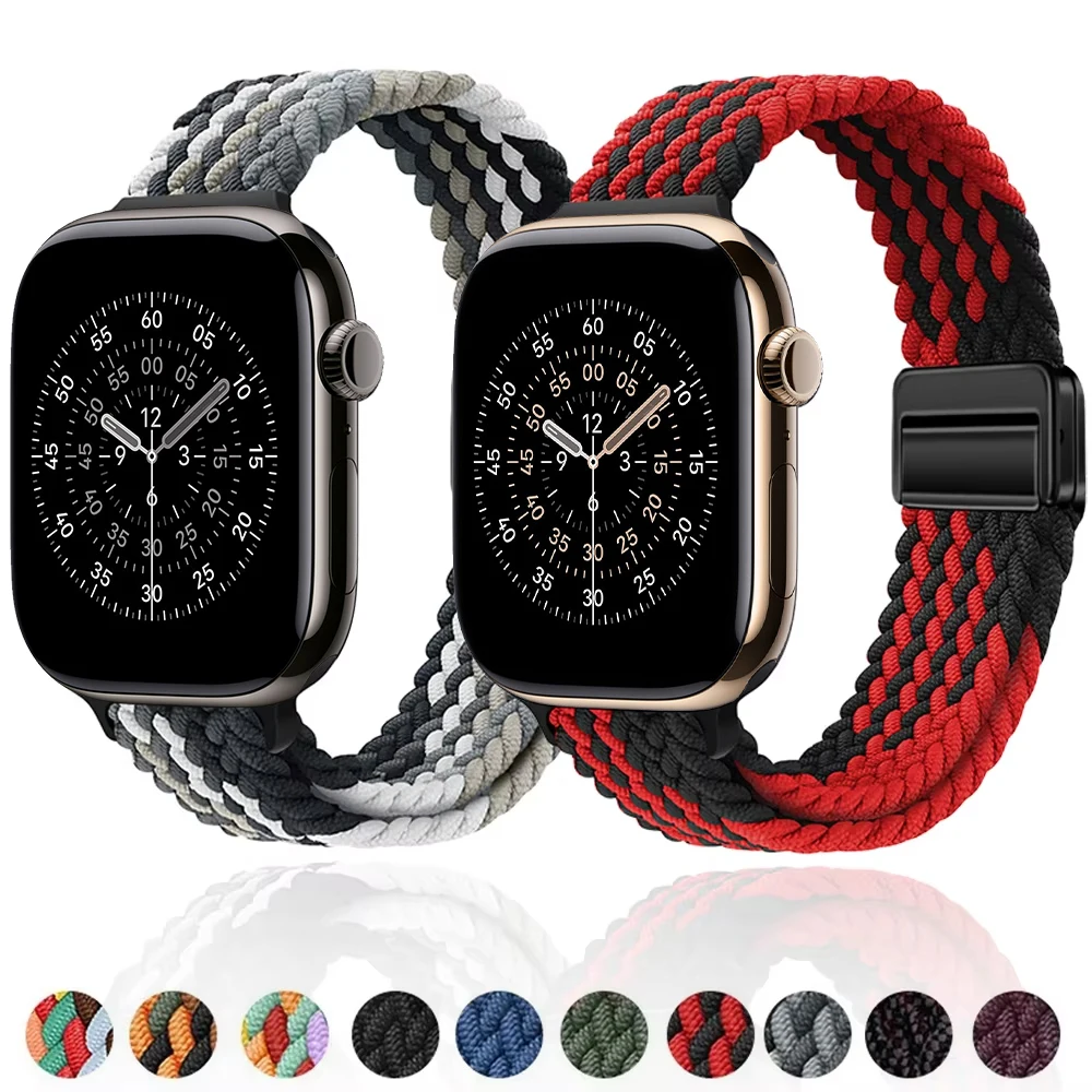 

Нейлоновый ремешок для Apple Watch 44 мм 45 мм 49 мм 40 мм 41 мм 42 мм 46 мм Эластичный плетеный браслет для серии 11 10 9 8 7 6 SE Ultra 3/2/1