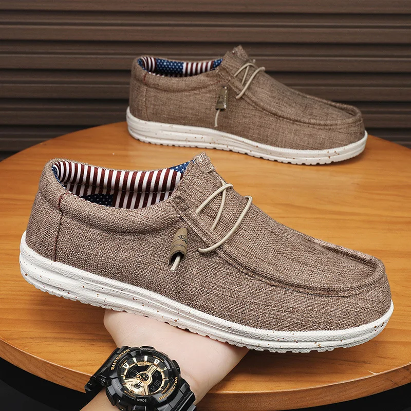 Sepatu pantofel kanvas Slip pria, sneaker Slip on nyaman lembut untuk berkendara perahu kasual ringan