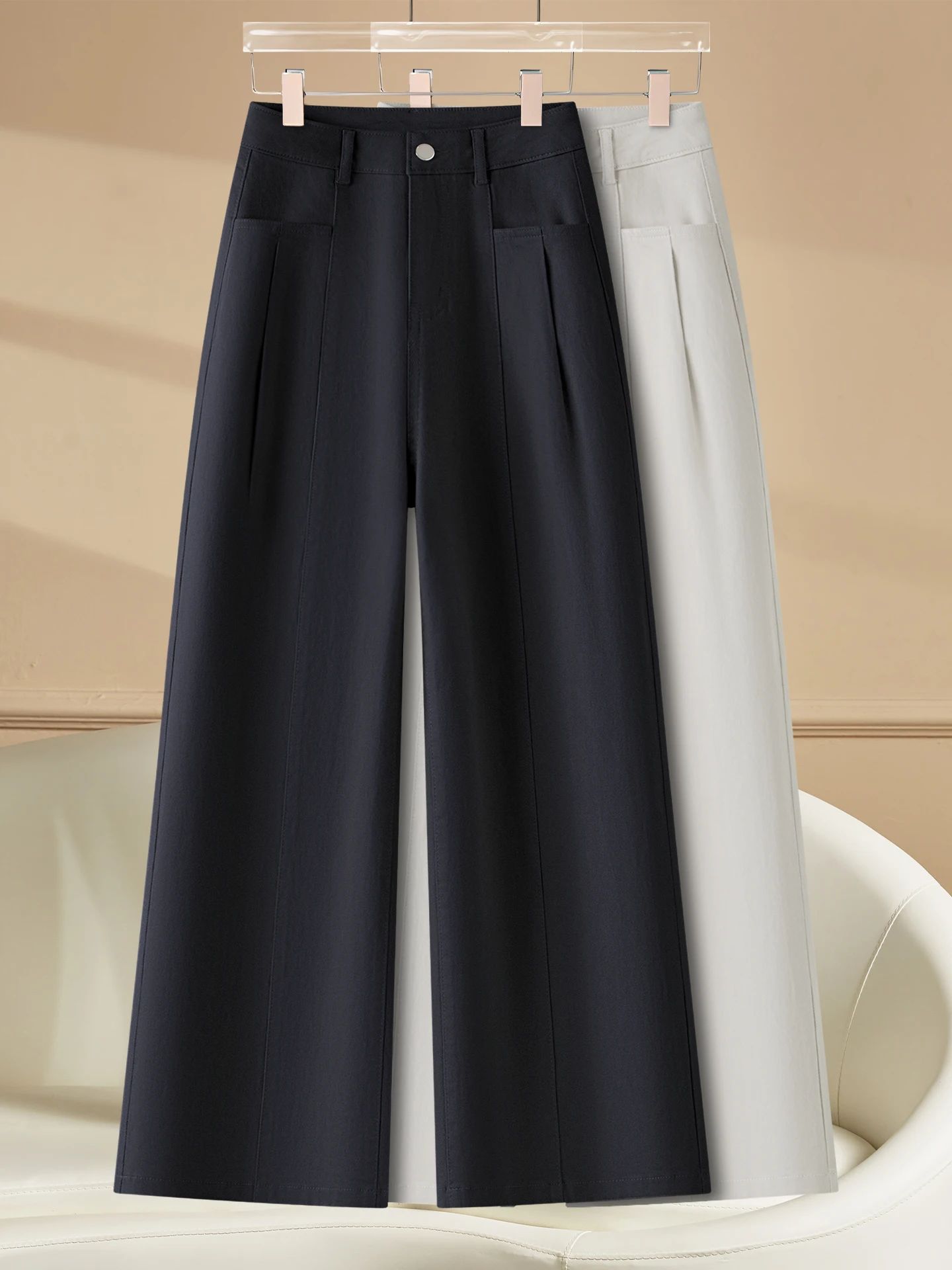 

High Waist Wide Leg Denim Jeans Women's Casual Straight Cut Cotton Floor Length Slimming Pants Spring Autumn New Arrival