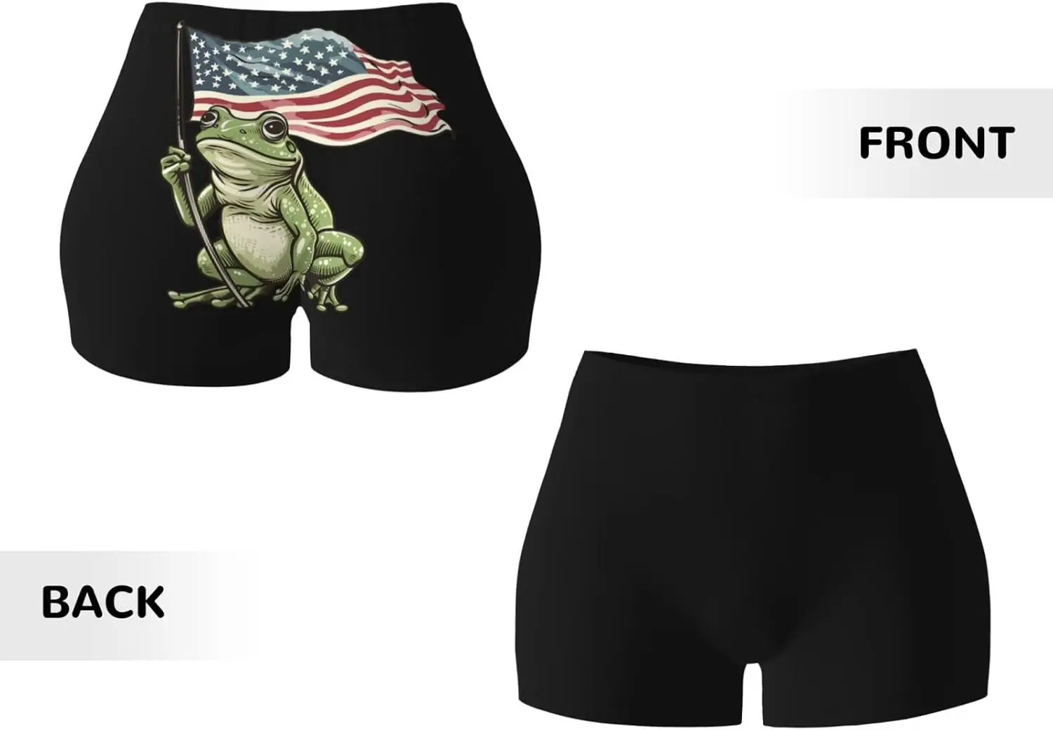 Frog Holding American Flag Women Workout Shorts High Waisted Booty Stretch Yoga Biker Running Athletic Shorts