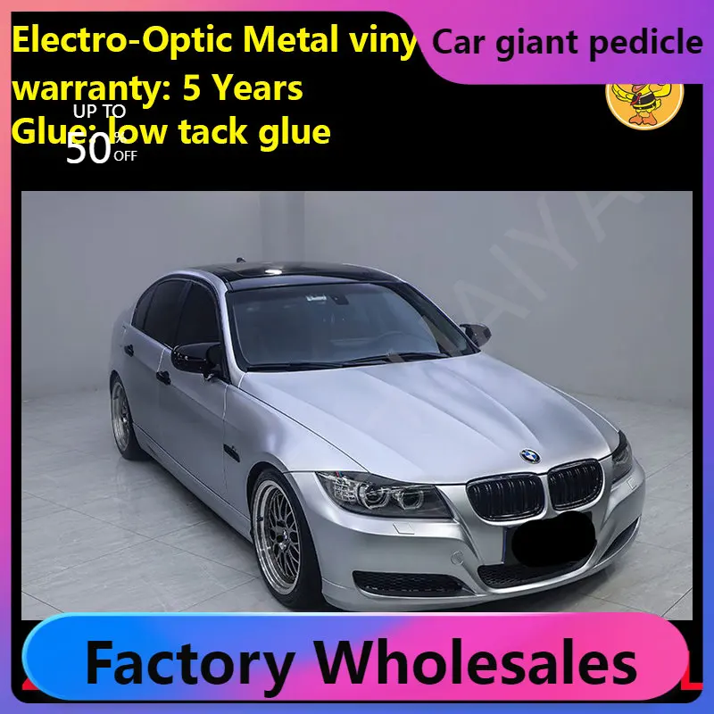 Sky Silver Electro-optical Metal Vinyl Wrap For Car Wrapping Covering Foil Air Bubble Free Low Tack Glue1.52*18M/Roll 5x59ft