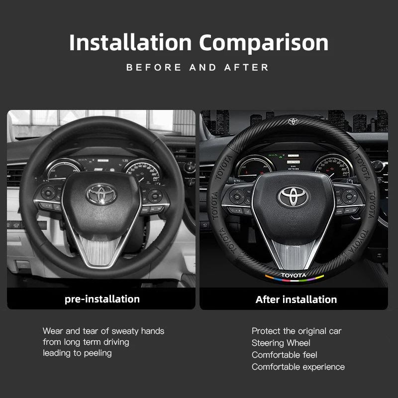 Carbon Fiber Car Steering Wheel Cover Non-Slip Accessories For Toyota Corolla Yaris Aygo Prius CHR Camry Auris Avensis Land