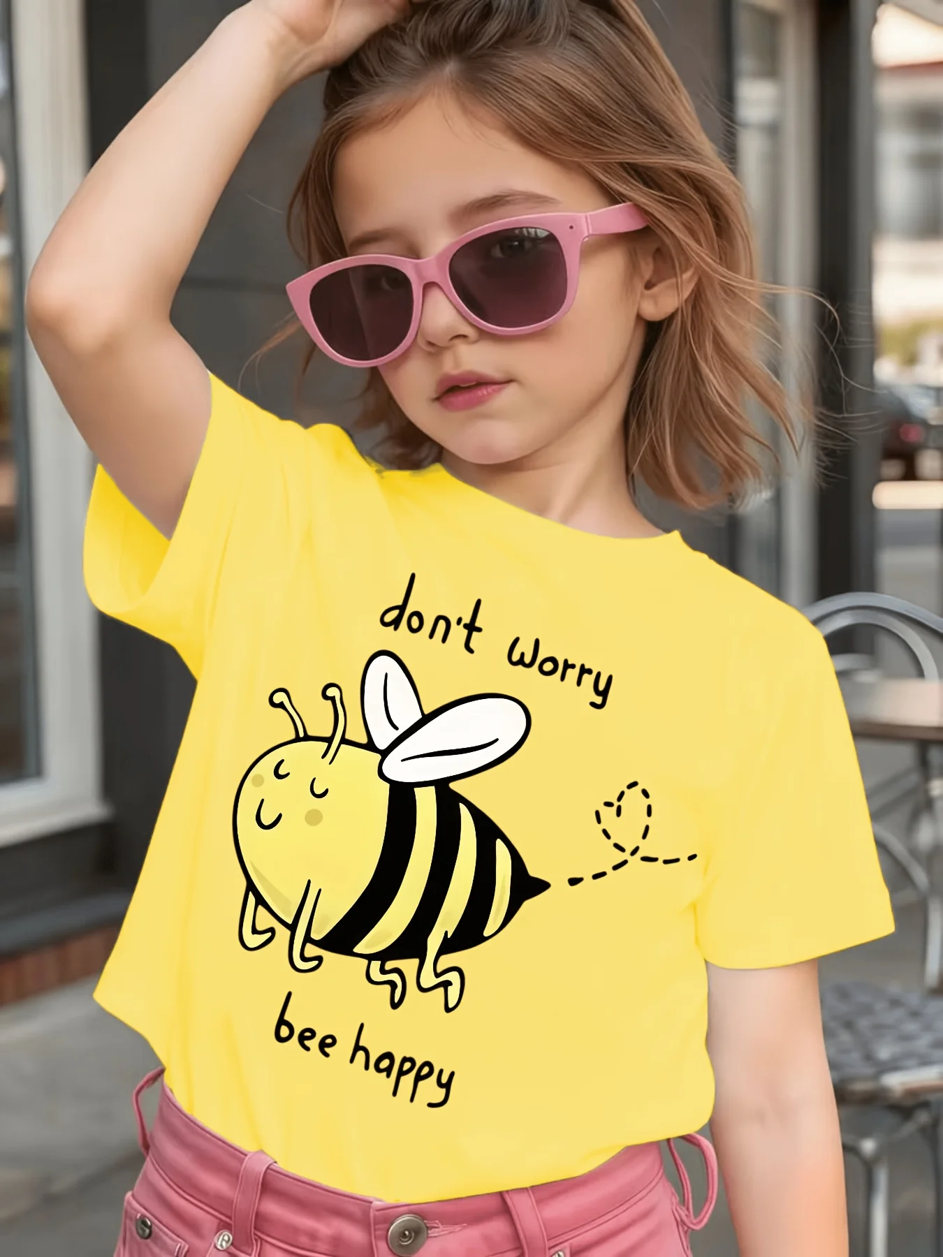Cartoon Bee Slogan Kids T Shirt Positive Text Insect Boys Girls Parent Child Matching Cotton Summer Casual Short Sleeve Clothes