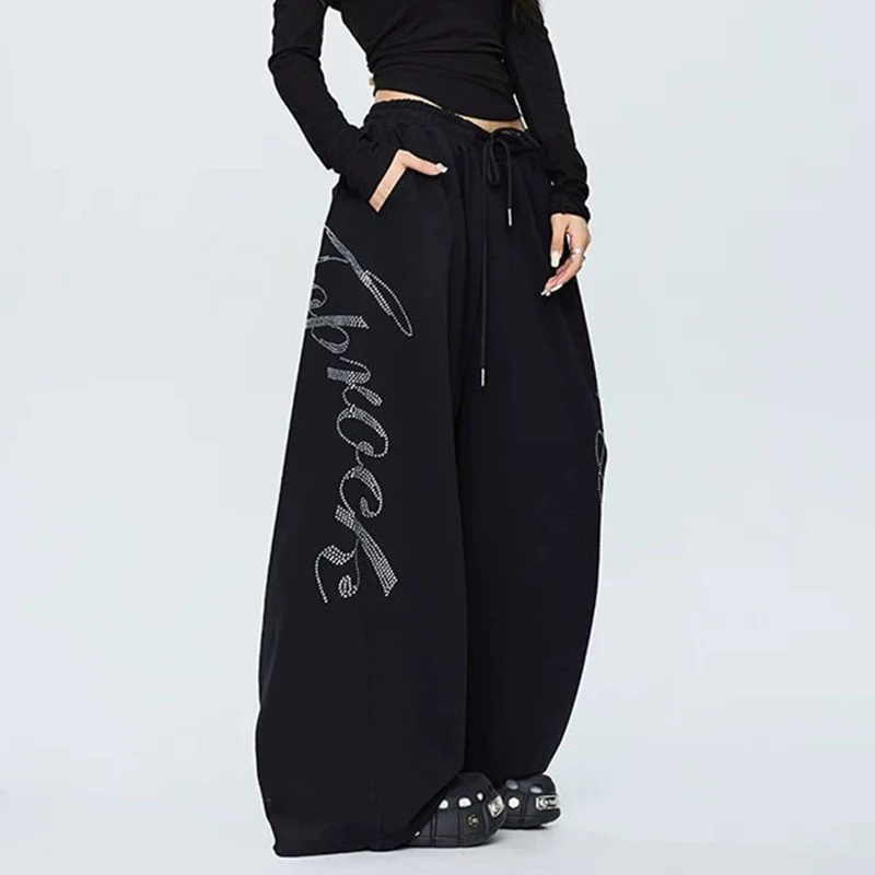 American Vintage Street Wide Leg Pants Women Lazy Jazz Hiphop Harajuku Y2K Trousers High Waisted Gothic Solid Letter Sport Pants