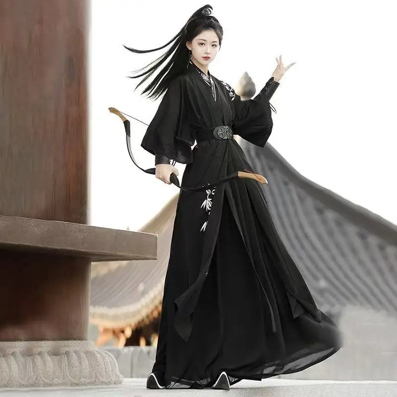 Song Dynasty Swordsman Hanfu hombres mujeres Cool bambú bordado traje tradicional INS Vintage negro noche héroe Cosplay DressSuit