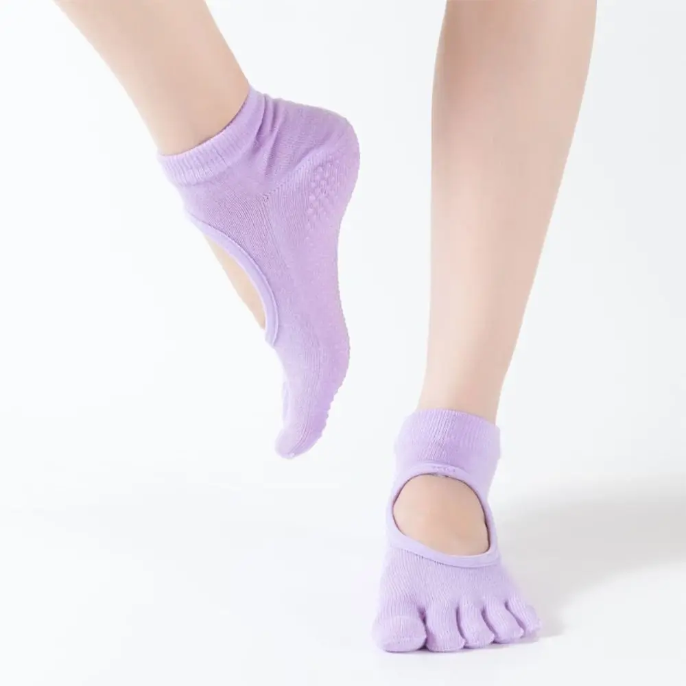 Polyester Cotton Yoga Dot Socks Short Tube Silicone Glue Five-finger Socks Five Toe Non-slip Yoga Split Toe Fitness Socks Sports