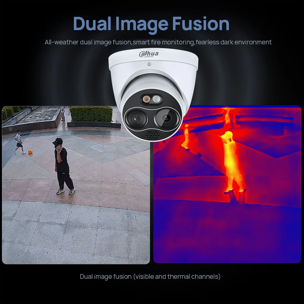 

Dahua TPC-DF1241-S8 4MP Thermal Camera 2mm TPC-DF1241-B2F2-DW-S8 Mini Hybrid Eyeball PoE IP Camera Smoking、Heat Detection&Alarm