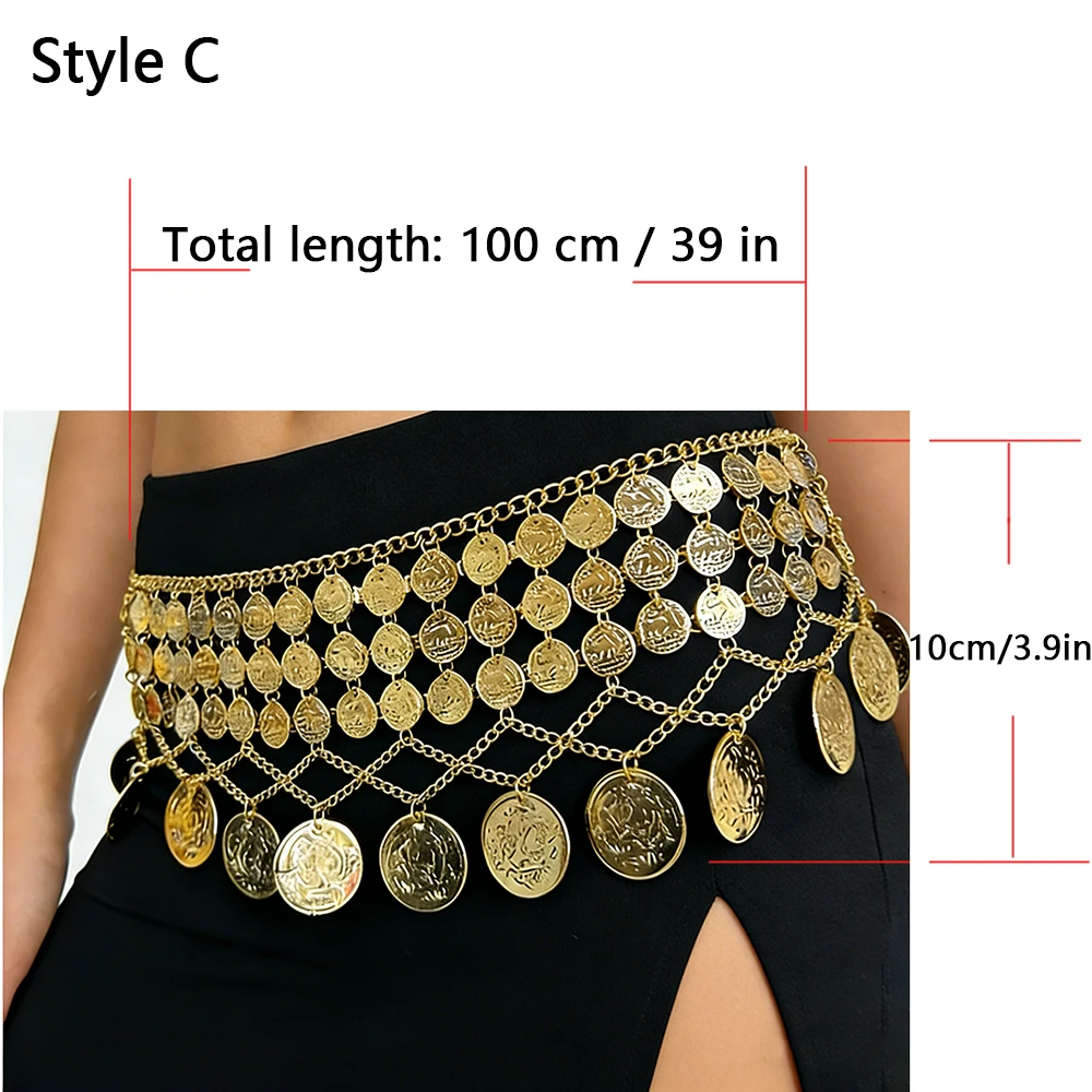 Boho Golden Coin Women's Belly Dance Gypsy Hip Skirt Scarf Wrap Belt for Cosplay Halloween Costume Accessory view 6
