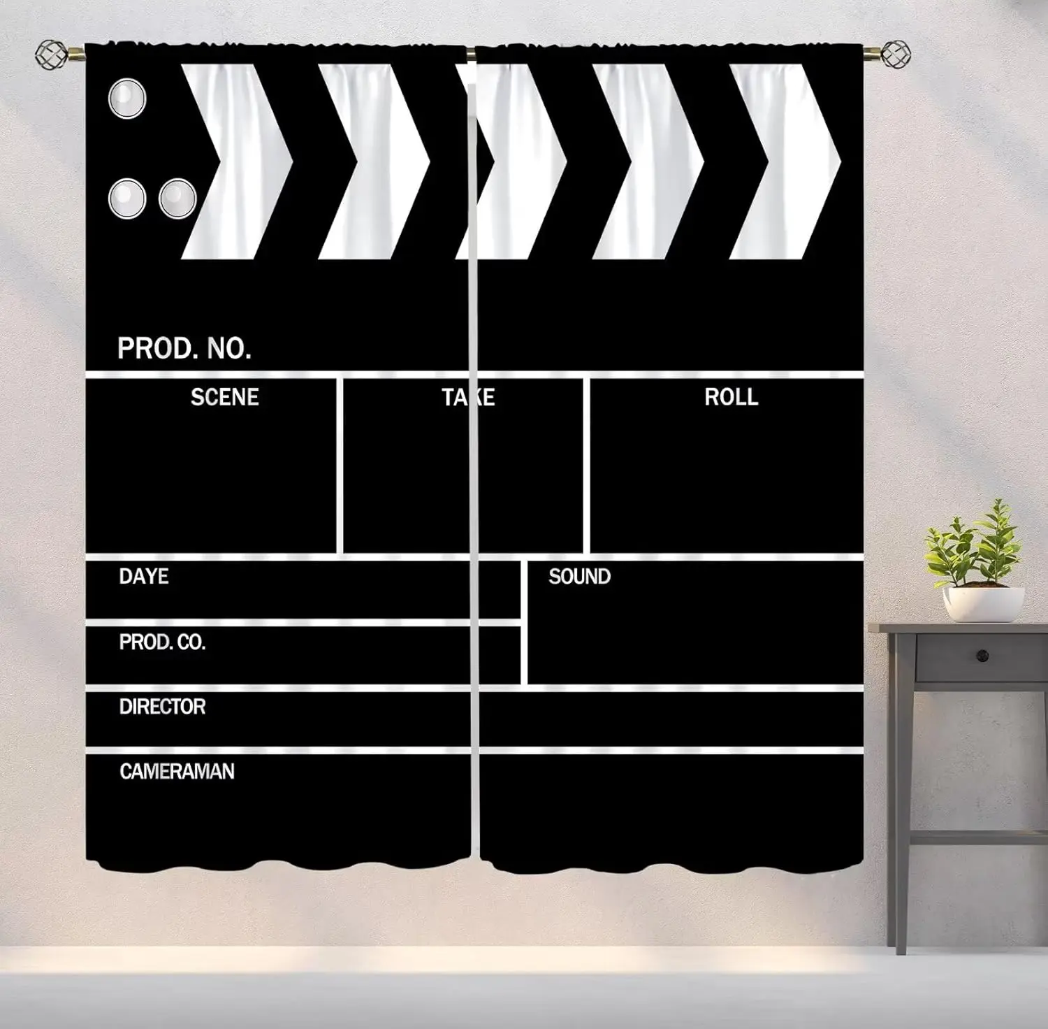 Movie Clapboard Curtains, Film Cinema Clapper Board Art Printed Blackout Window Drapes for Office and Living Room, 2 Panels