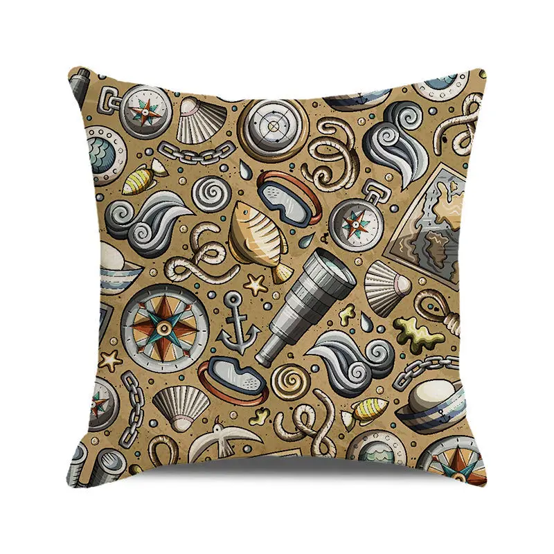 Marine anchor, rudder, compass, rope Digital printing short plush pillow covers for car sofa office cushion cover home goods