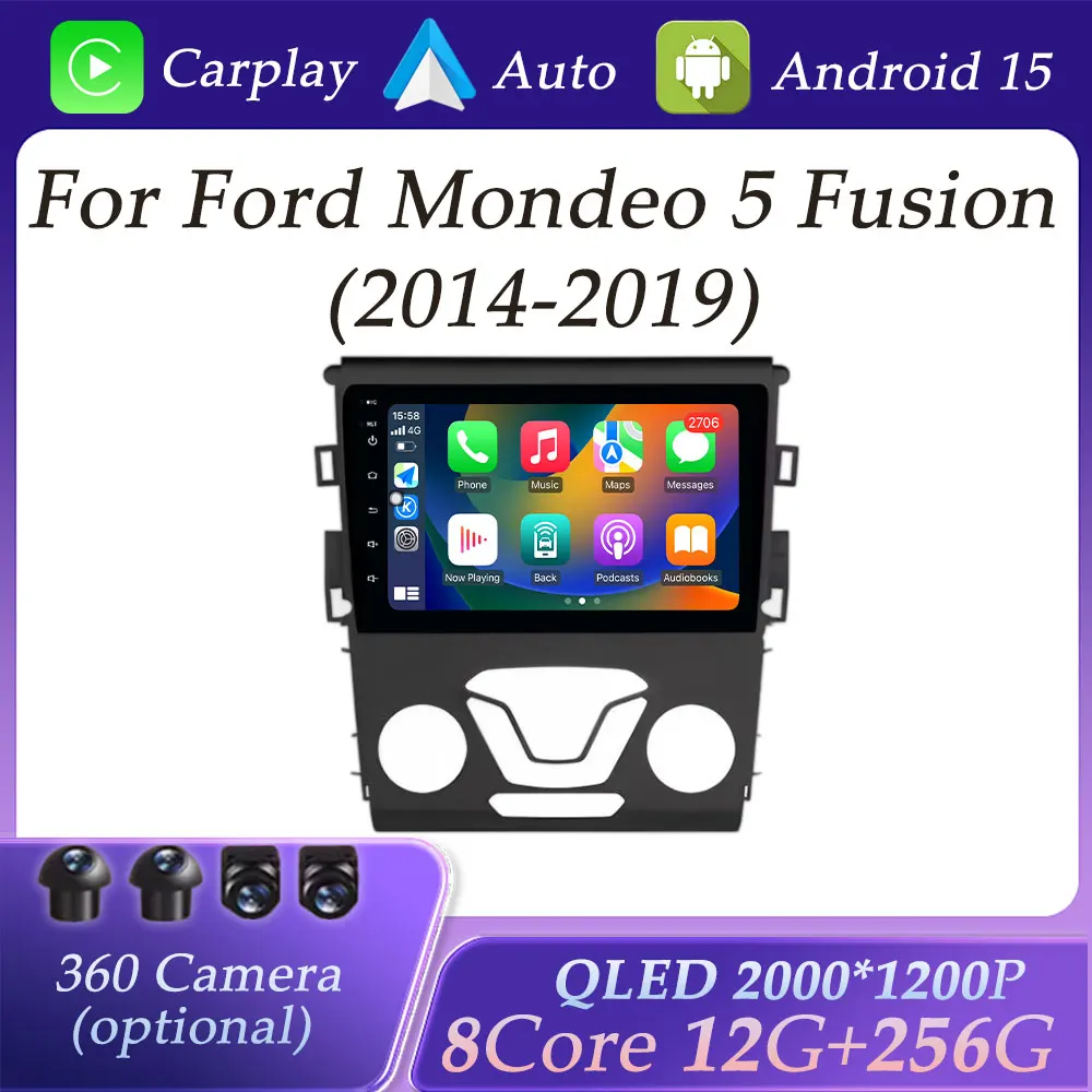 CarPlay Car Radio Video Multimedia Player for Ford Mondeo 5 Fusion 2014 - 2019 Split Screen DSP Stereo GPS Navi QLED Screen BT