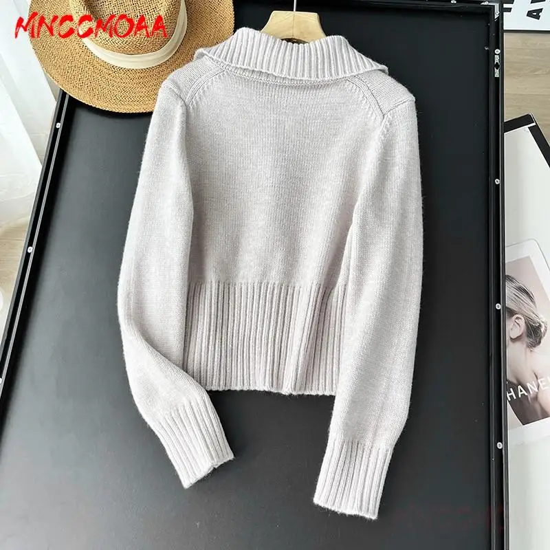 MNCCMOAA 2024 Autumn Winter Women Fashion Loose Knit Sweater Cardigan Female Solid Color Casual Long Sleeve Zipper Outwears